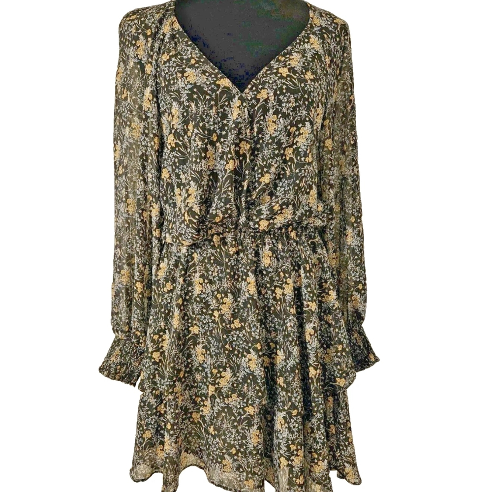 Floral Black and Cream Women's Dress-Size Medium